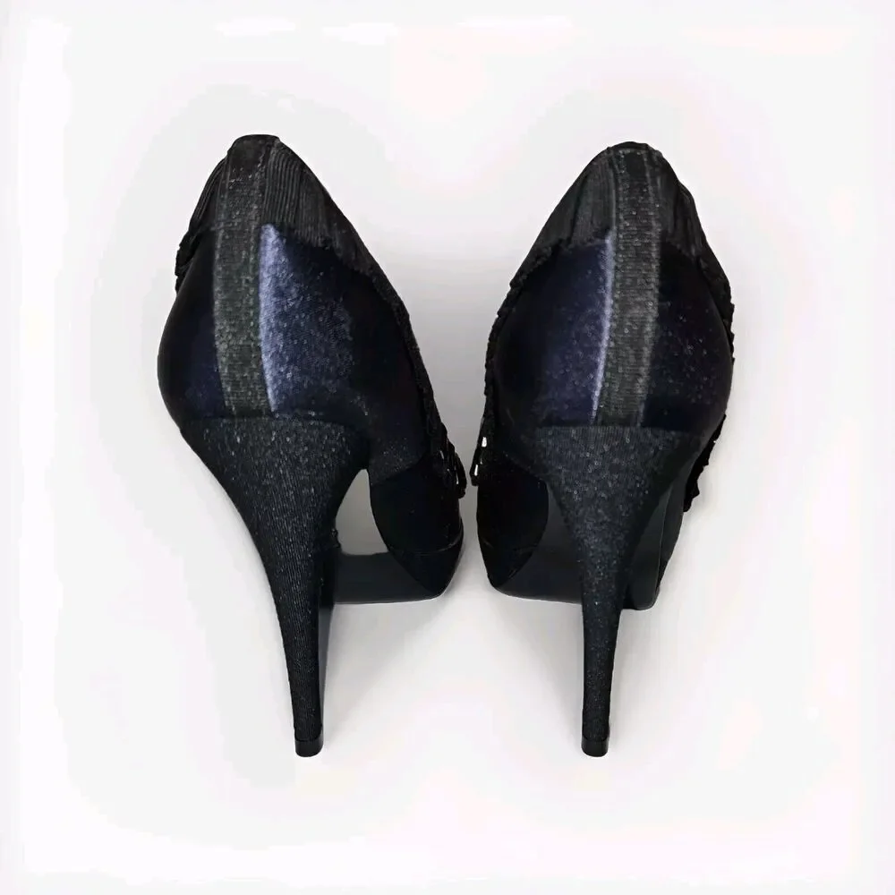 Tory Burch Erinn Satin Platform Studded Heels Blue Size 6M